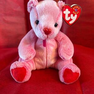 Ty Beanie Babies “Romance” Pink Bear with Red Accents